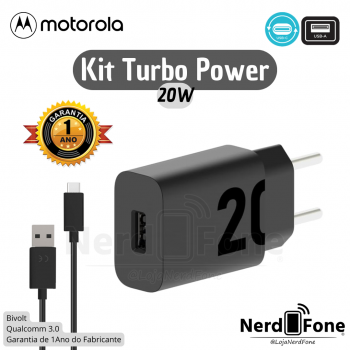 KIT CARREGADOR MOTOROLA TURBO POWER; 20W USB-A/USB-C;