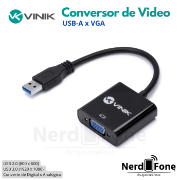 ADAPTADOR CONVERSOR DE VIDEO USB-A 3.0 x VGA; FHD VINIK