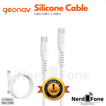 CABO USB-C 2.0 x USB-C 100W GEONAV; SILICONE CABLE 1.5M BRANCO