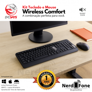KIT TECLADO E MOUSE SEM FIO 2.4GHZ SOFT PCYES