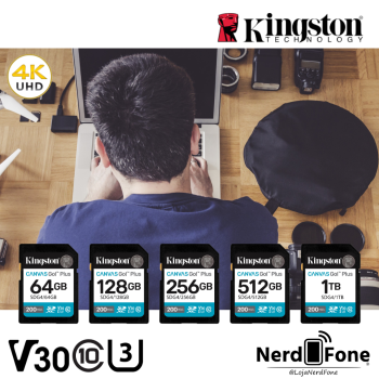 CARTÃO SD KINGSTON CANVAS GO PLUS;  V30 U3 4K 200MB/S P/ CÂMERA