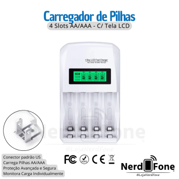 CARREGADOR US P/ 4 PILHAS AA/AAA C/ VISOR EBL