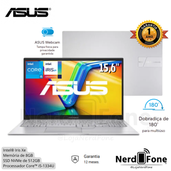 NOTEBOOK ASUS VIVOBOOK 15 COOL SILVER;  15,6`IPS; i5-1334U, RAM 8GB, NVME 512GB;