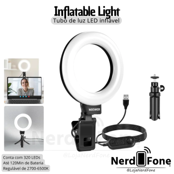 RING LIGHT 360º 10W NEEWER; C/ CLIP E TRIPÉ