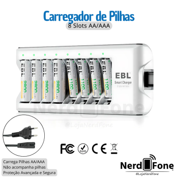 CARREGADOR P/ 8 PILHAS AA/AAA EBL