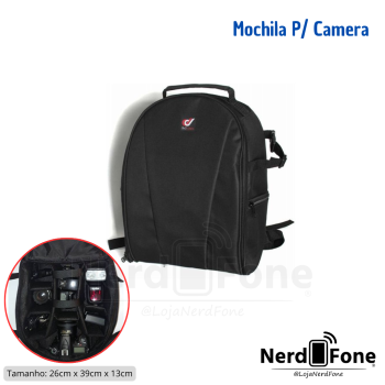 MOCHILA P/ CAMERA E ACESSORIOS; 26cm x 39cm x 13cm