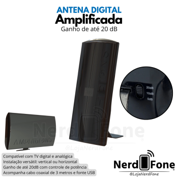 ANTENA TV DIGITAL AMPLIFICADA 20DB AMPHIBIONS PROELETRONIC