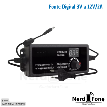 FONTE DE ALIMENTACAO DIGITAL; REGULAVEL 3V a 12V/2A