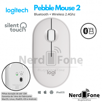 MOUSE LOGITECH PEBBLE 2 M350S BRANCO; BLUETOOTH + 2.4GHZ