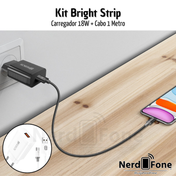 KIT CARREGADOR USB-A 18W HREBOS; CABO USB-A x USB-C 1M