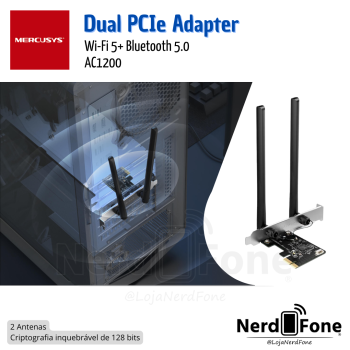 ADAPTADOR PCIE MERCUSYS AC1200; WI-FI 5 + BT 5.0