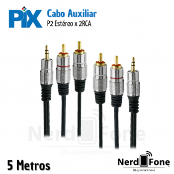 CABO DE ÁUDIO P2 ESTEREO x RCA 5M PIX