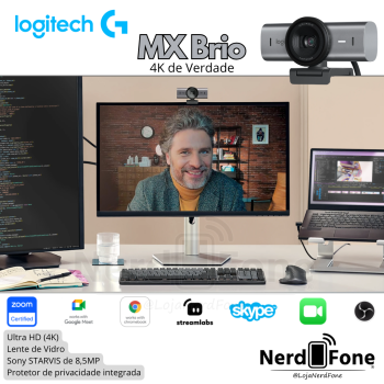 WEBCAM LOGITECH MX BRIO 4K 60FPS CINZA