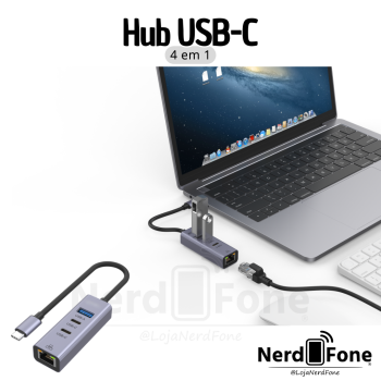 HUB USB-C 4 EM 1; 2xUSB-C+ USB-A + RJ-45 GIGABIT