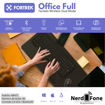 TECLADO SEM FIO BLUETOOTH BT + 2.4GHZ FORTREK