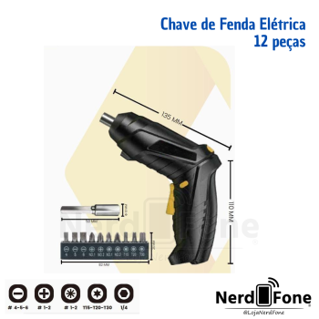 CHAVE DE FENDA ELÉTRICA 12 PEÇAS 3.6V BOMVINK