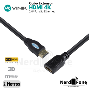 CABO EXTENSOR HDMI 2.0 4K 2METROS C/ FILTRO VINIK