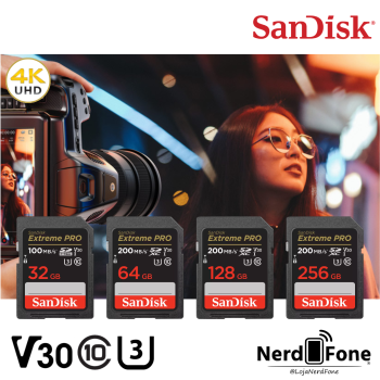 CARTÃO SD SANDISK EXTREME PRO; P/ CÂMERA V30 U3 4K