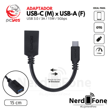 CABO OTG USB-C x USB-A (F) 3.0 PCYES; ADAPTADOR 15CM
