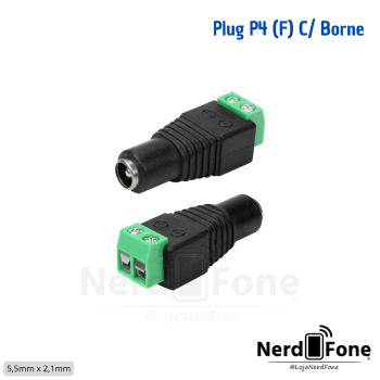 ADAPTADOR P4 FÊMEA COM BORNE; CONECTOR 5.5 x 2.1MM