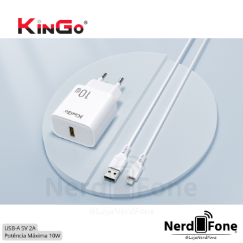 KIT CARREGADOR USB-A 2A KINGO; CABO USB-A X LIGHTNING