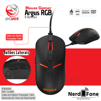MOUSE GAMER 12400 DPI RGB PCYES; ARGUS 8 BOTOES