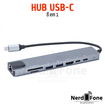 HUB USB-C 8 EM 1 (HDMI/2xUSB-A/RJ45/USB-C/SD/mSD/PD)