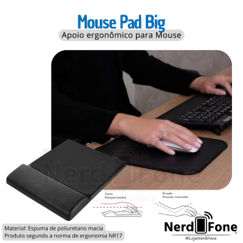 ALMOFADA ERGONOMICA PARA PUNHOS;  MOUSE PAD BIG PRETO