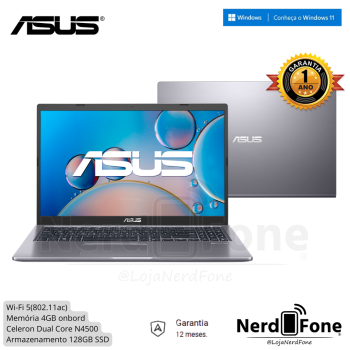 NOTEBOOK ASUS VIVOBOOK SLATE GREY;  DUAL CORE N4500, 128GB/4GB, 15,6
