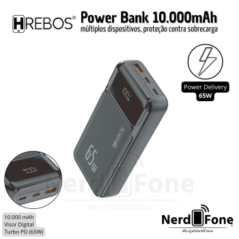 BATERIA PORTATIL TURBO 65W HREBOS; 20.000mAh