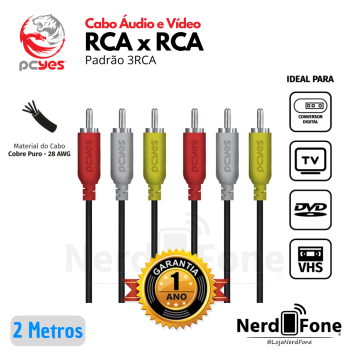 CABO DE VIDEO 3RCA x RCA 2METROS PCYES
