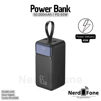 CARREGADOR BATERIA PORTATIL TURBO PD 65W; HR 50.000mAh