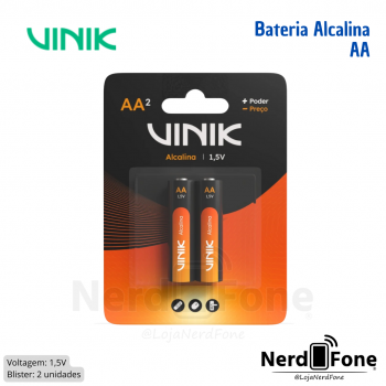 PILHA ALCALINA 1.5V AA/2A VINIK; CART C/ 02 UNI