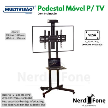 SUPORTE P/ TV RACK PEDESTAL MÓVEL MULTIVISÃO