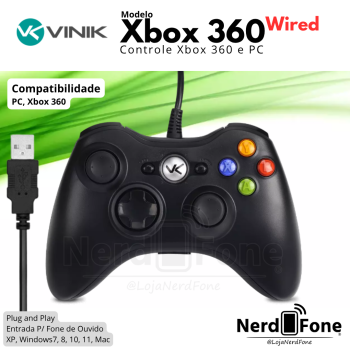 CONTROLE USB COM FIO (XBOX 360/PC) VINIK