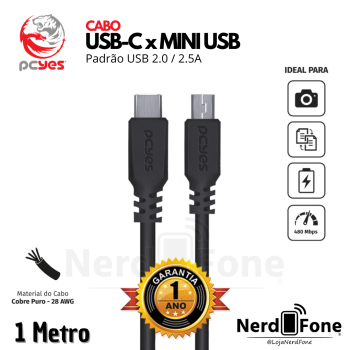 CABO USB-C 2.0 x MINI USB B (V3) 1M PCYES