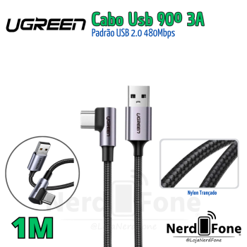 CABO USB-A 2.0 x USB-C 3A 90° 1M UGREEN