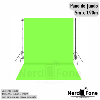 TECIDO CHROMA KEY 5,00 X 1,90 VERDE-NEON;  FUNDO FOTOGRAFICO INFINITO