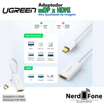 ADAPTADOR MINI DISPLAYPORT (mDP) x HDMI (F) UGREEN - BRANCO