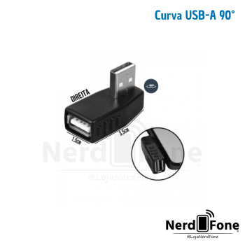 ADAPTADOR USB 2.0 MACHO x USB FÊMEA 90° SAÍDA PARA DIREITA