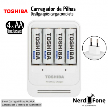 CARREGADOR C/ 4 PILHAS AA 2600MHA TOSHIBA