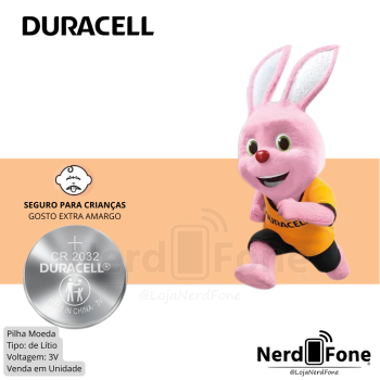 BATERIA BOTÃO 3V CR2032 DURACELL; UNIDADE