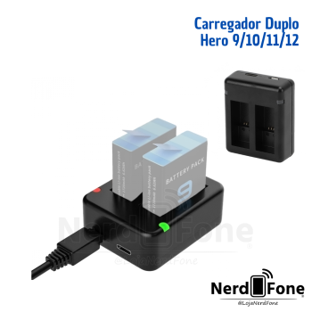 CARREGADOR DE BATERIA DUPLO; GOPRO HERO 9/10/11/12