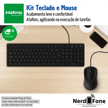 KIT TECLADO E MOUSE C/ FIO; INTELBRAS PRETO