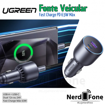 CARREGADOR VEICULAR MAX 63W UGREEN; USB-A + USB-C