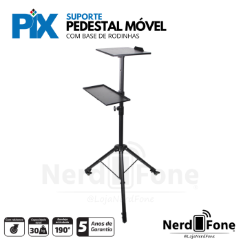 SUPORTE PEDESTAL MOVEL C/ RODINHAS P/ NOTEBOOK 10