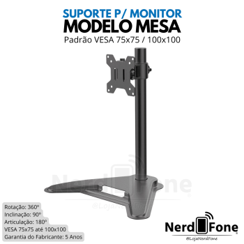 SUPORTE MONITOR PIX AJUSTAVEL COM BASE; VESA 75x75 / 100x100