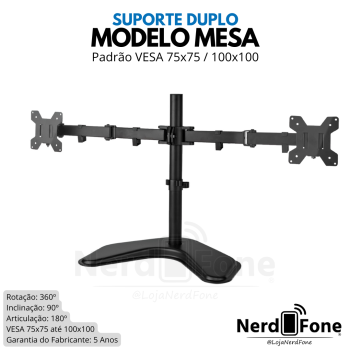 SUPORTE DUPLO PIX AJUSTAVEL COM BASE; VESA 75x75 / 100x100
