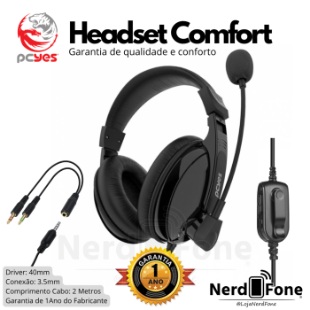 FONE HEADSET COMFORT DRIVER 40MM C/ CABO P2 3.5MM PCYES