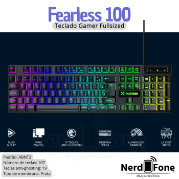 TECLADO GAMER FULLSIZED FK; FEARLESS 100